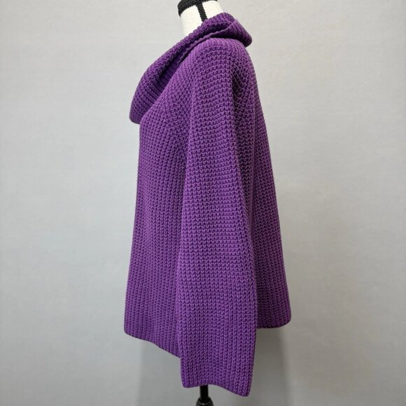 LL Bean Waffle Knit Sweater Women's Sz L Purple Cowl Neck Warm Winter Cozy Cabin - Picture 2 of 7